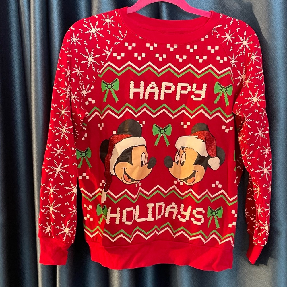 Disney Festive Red Mickey and Minnie Holiday Sweater
